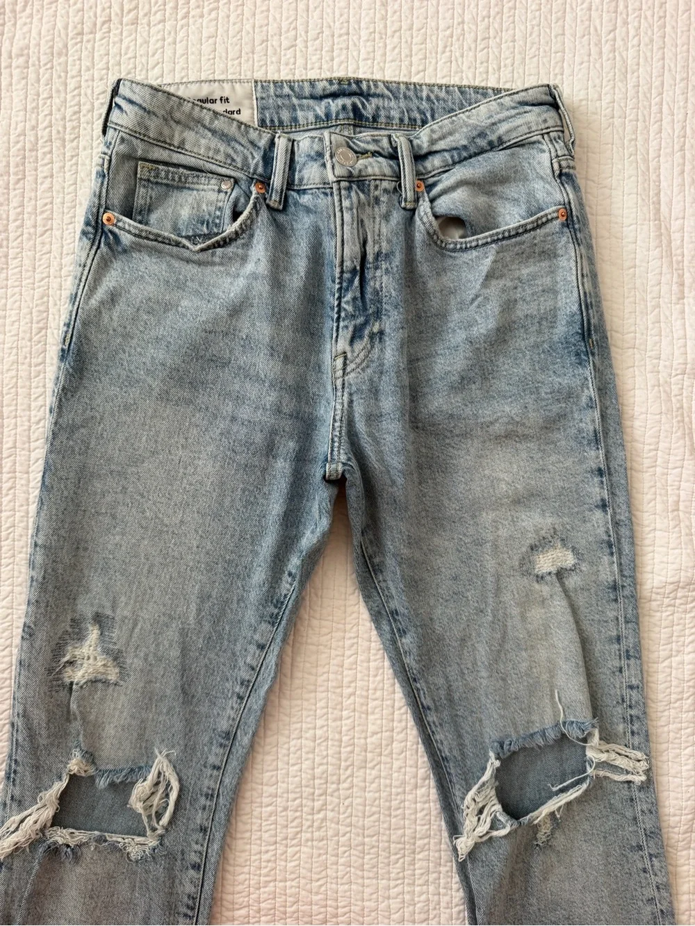 H&M Distressed Regular Fit Light Wash Ripped Jeans